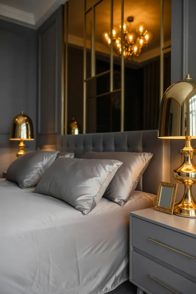Grey Bedroom with Gold Accents