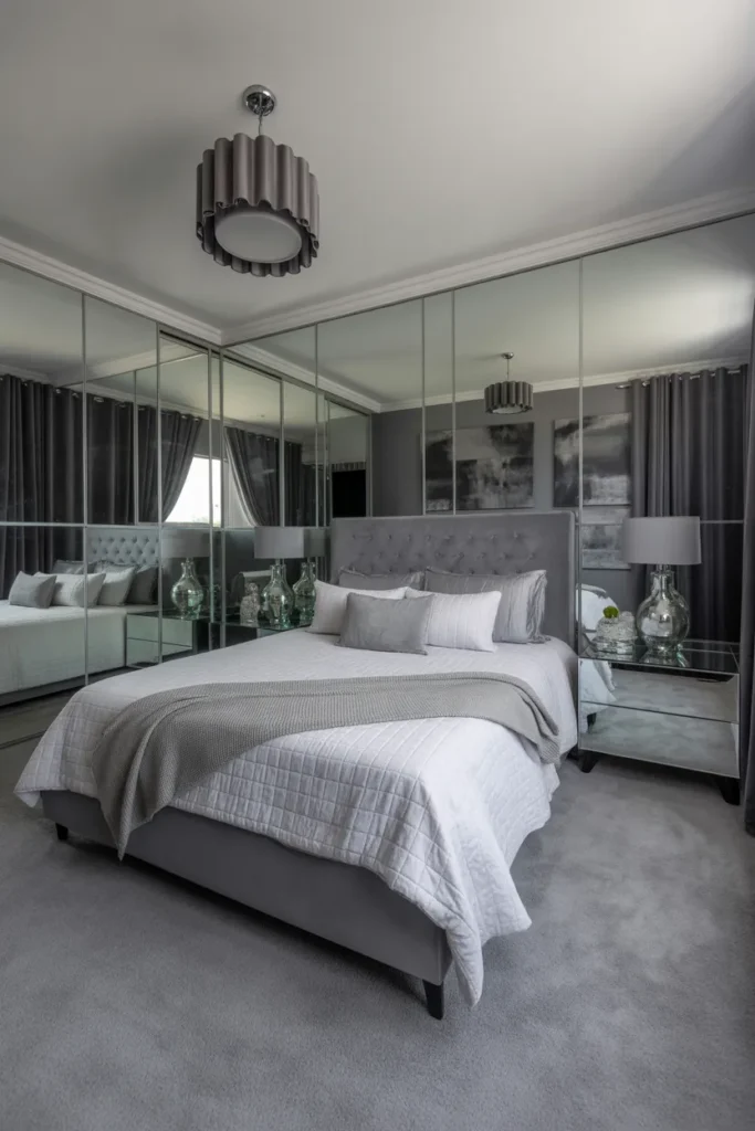 Grey Bedroom with Mirror Accents