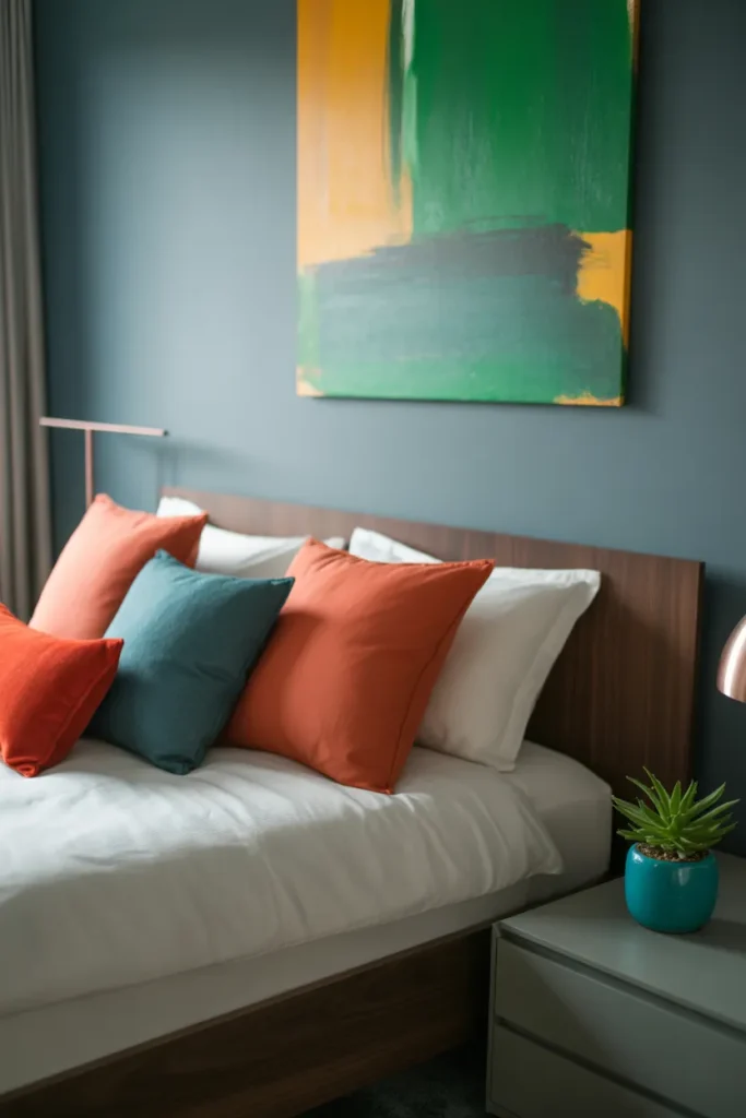 Grey Bedroom with Pop of Color