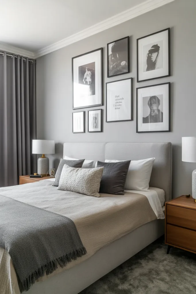 Grey Bedroom with Wall Art Gallery
