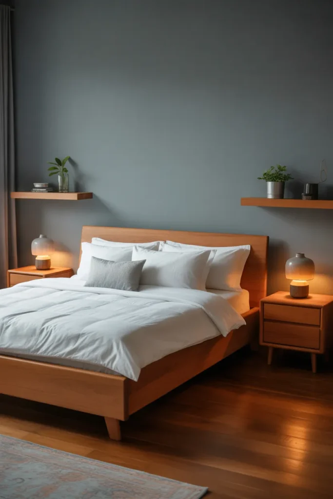 Grey Bedroom with Wooden Accents