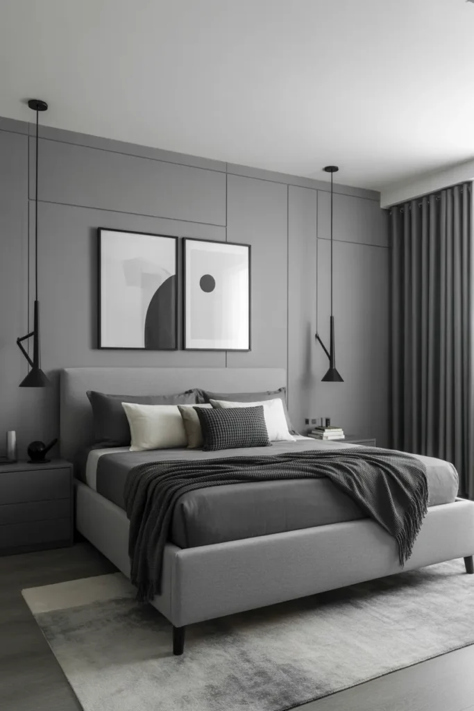 Modern Grey Bedroom with Black Accents