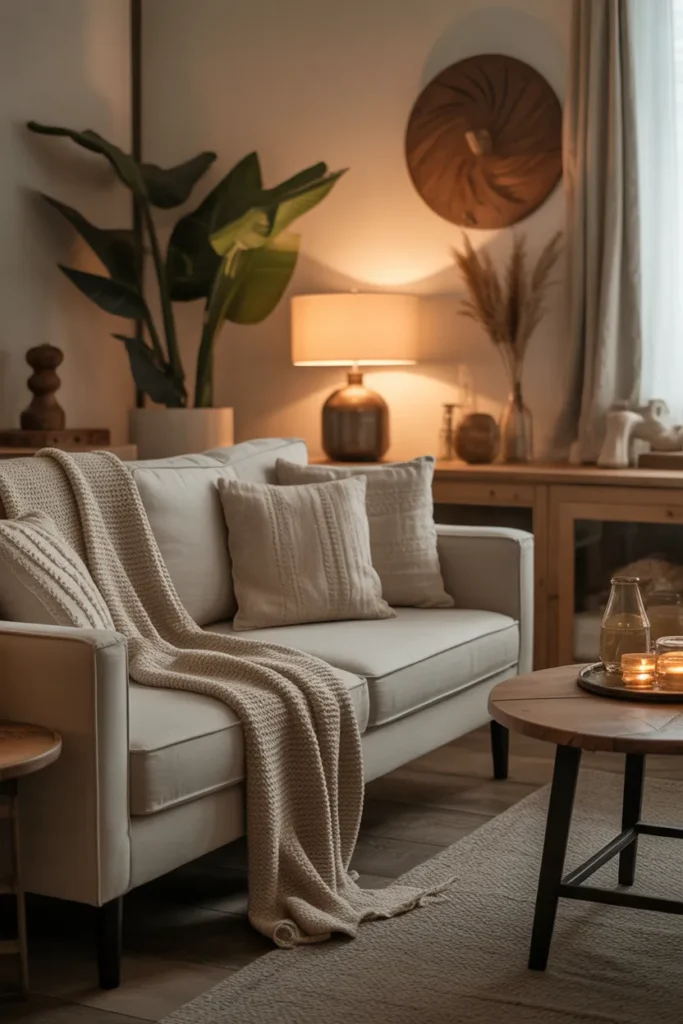 Neutral Sofas with Cozy Textured Throws