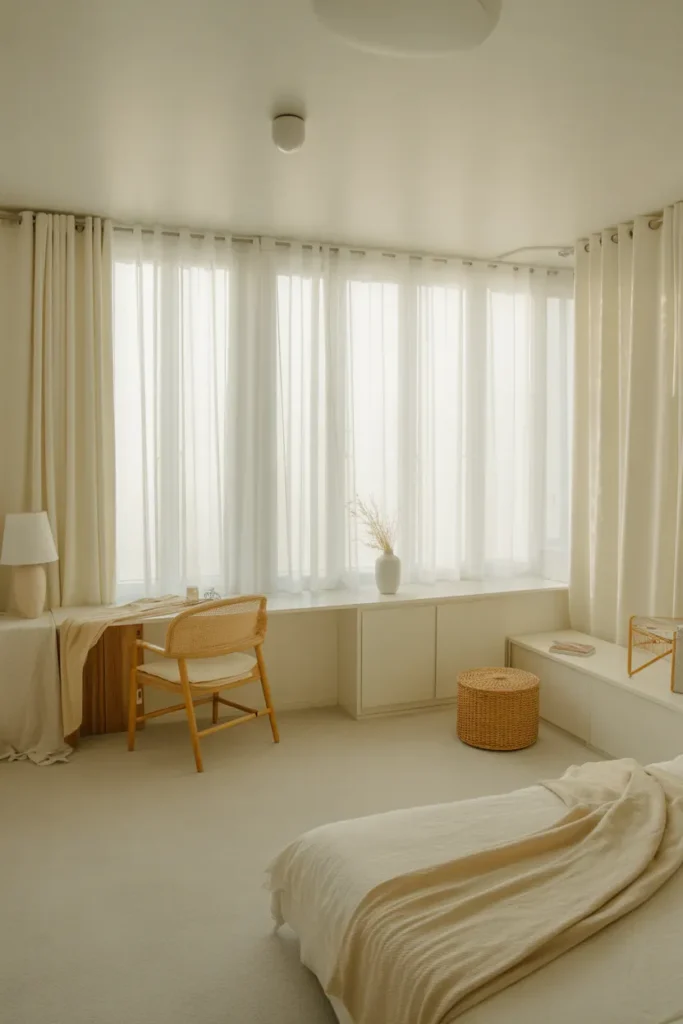 Small Bedroom with Light Curtains and Natural Light