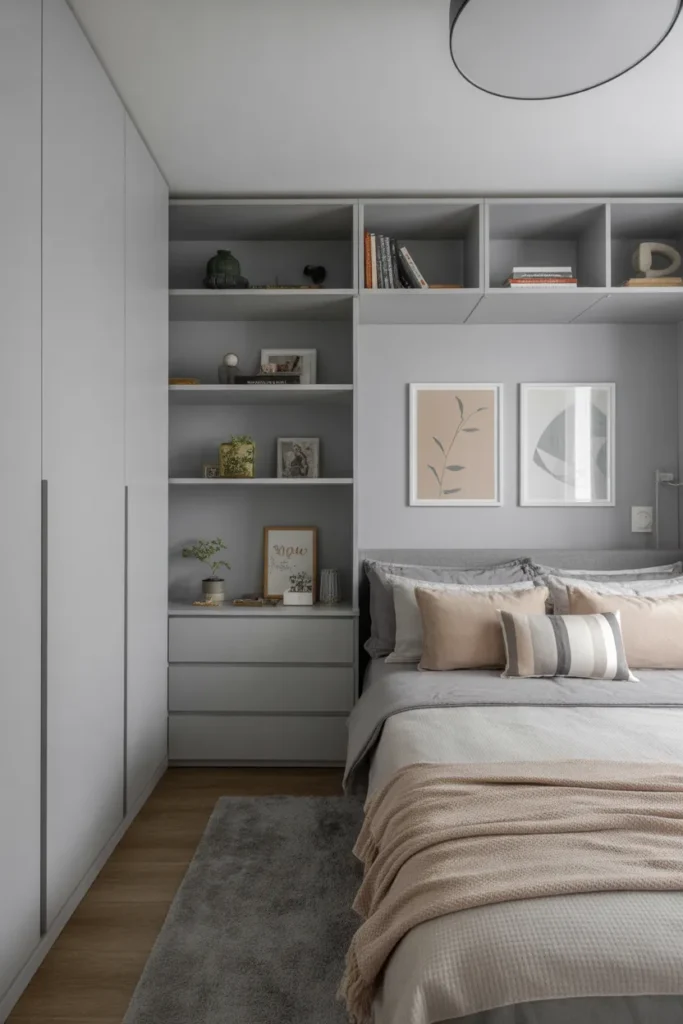 Small Grey Bedroom Space-Saving Design