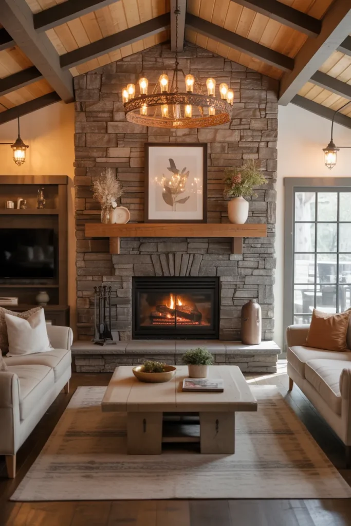Stone Fireplace as a Rustic Focal Point