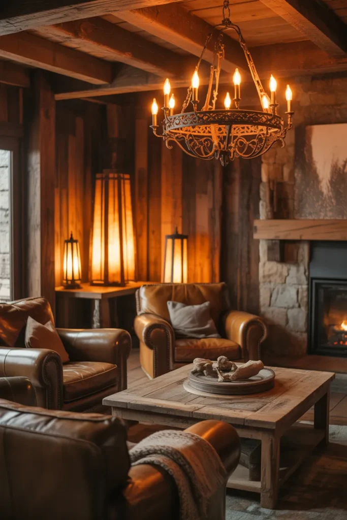 Warm Lighting with Rustic Fixtures