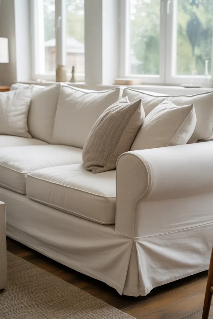 White Slipcovered Sofa