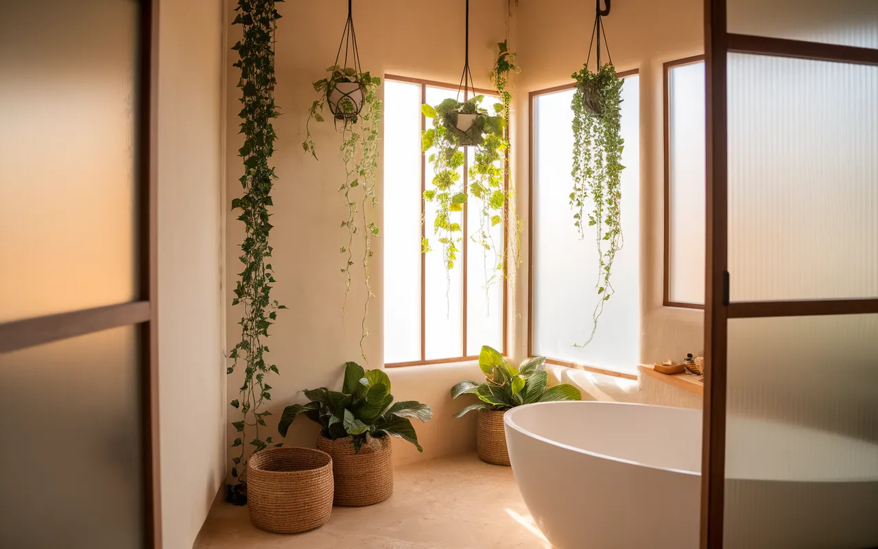 sophisticated plants bathroom decor