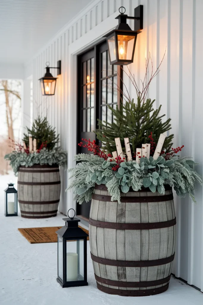Evergreen Barrel Planters