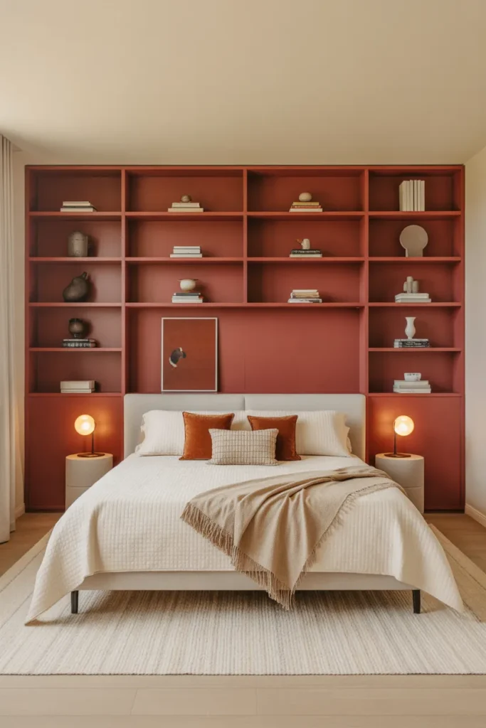 Red Built-In Shelves