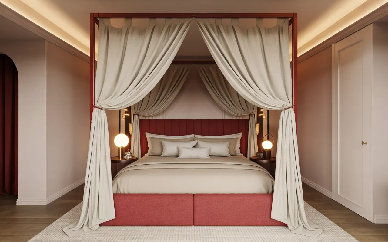 cherry red bedroom 