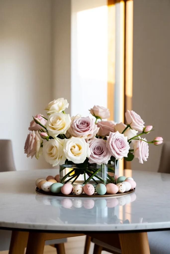 Elegant Floral Arrangement with Decorative Easter Eggs