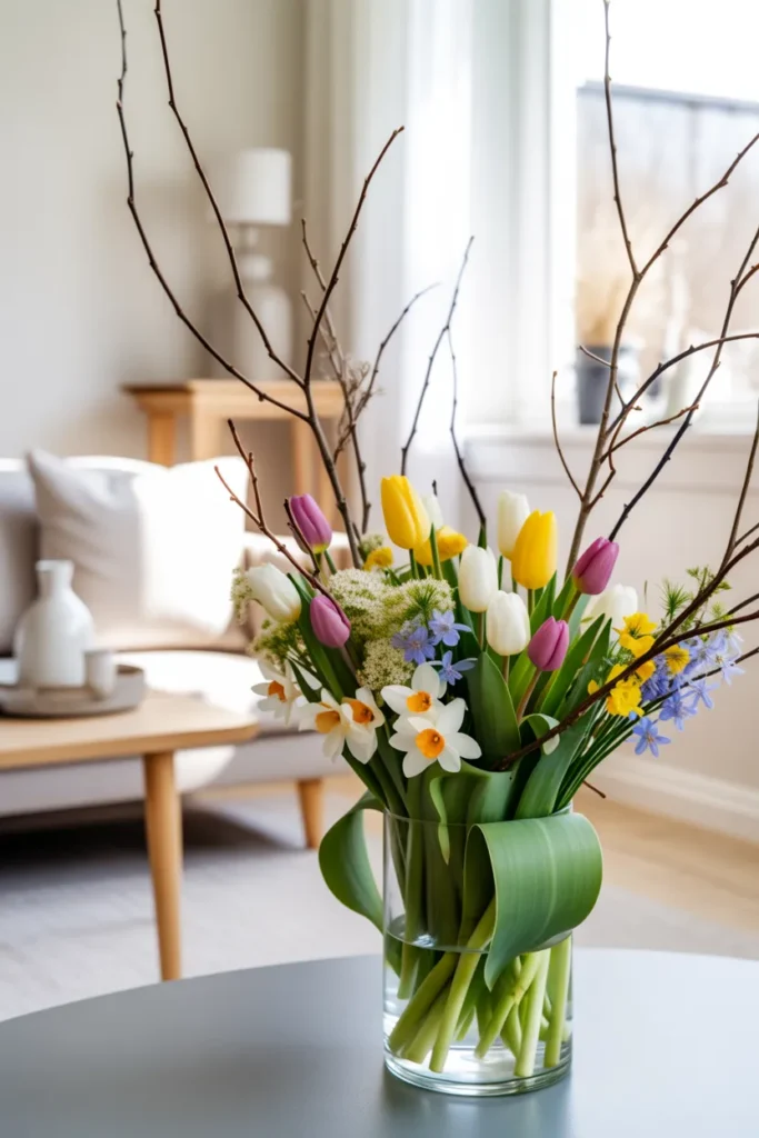Mixed Spring Blooms with Branch Accents